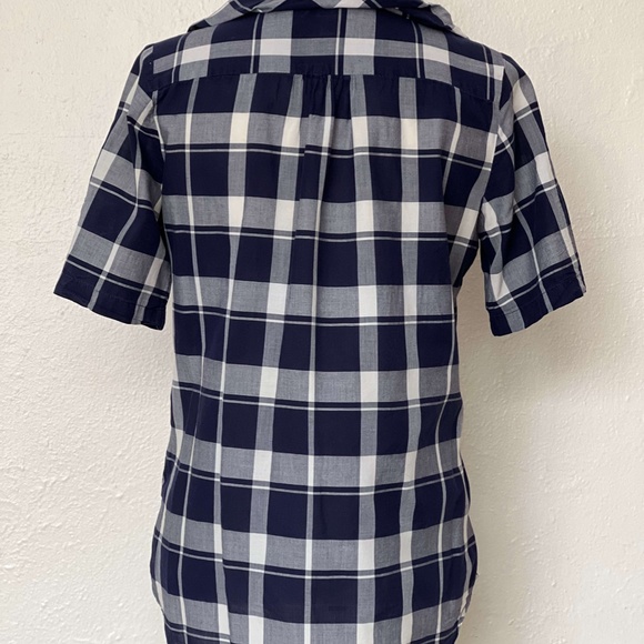 UNIQUE! Banana Republic Short Sleeved Blue Plaid Cotton Button Up Shirt - Picture 4 of 10